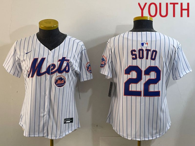 Youth New York Mets #22 Soto White Stripe Game 2024 Nike MLB Jersey style 4